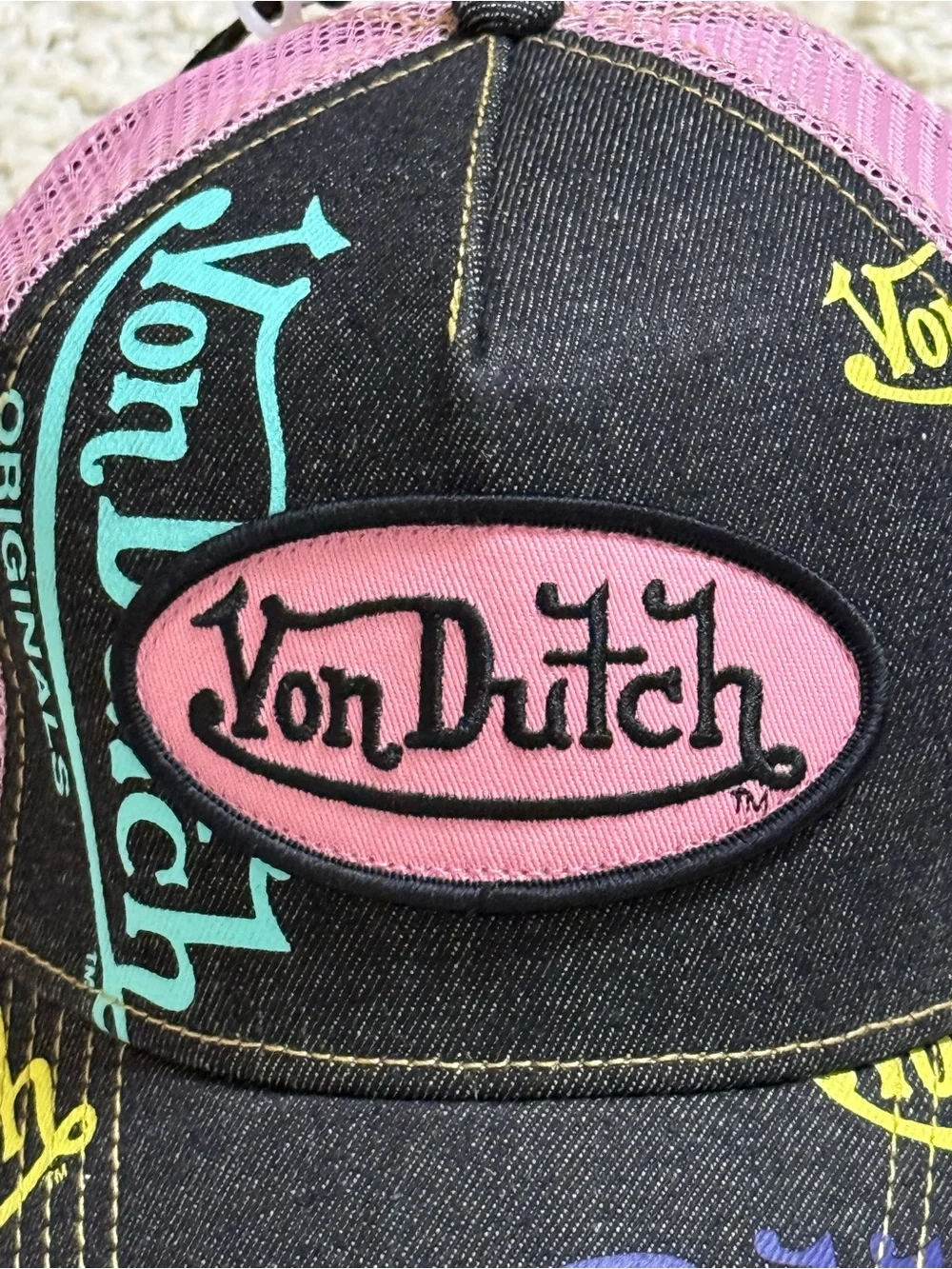 New unisex Von Dutch Tagged dark denim Trucker Hat